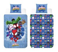 Marvel Spidey and His Amazing Friends Reversible Bedding Set | Single Duvet Cover 140×200 cm + Pillowcase 50×70 cm | 100% Cotton Soft Breathable Bed Linen Set | Official Marvel Children's Bedding