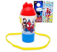 Marvel Spidey and His Amazing Friends Snack and Sip Water Bottle Set - Bundle with 13.5 oz Spiderman Water Bottle with Snack Cup Plus Stickers, More | Spidey and Friends Drinking Canteen
