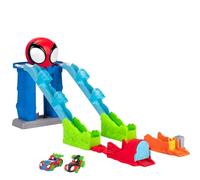 MARVEL Spidey and His Amazing Friends Spidey’s Mega Jump HQ Track - 39-Inch Dual Race Track with Elevator, Control Center, Web Tunnels and Two Exclusive Amazing Metals Vehicles