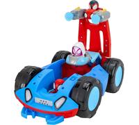 MARVEL Spidey and His Amazing Friends Team Spidey Flip and Reveal Cruiser - 11-Inch Double-Sided Vehicle with Lights, Sounds, and Web Blast Launchers