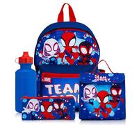 Marvel Spidey & His Amazing Friends Backpack 4 Piece School Set | Includes Backpack, Lunch Box, Water Bottle, and Pencil Case | Boys Back to School Essentials | Kangaroo Pocket & Mesh Side Pocket