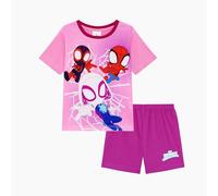 Marvel Spidey & His Amazing Friends, Girls 2 Piece Shortie Summer Pyjamas Set Featuring Spidey, Ghost Spider & Spin, Children's Short Sleeve Pyjamas, Age 7-8 Years Purple