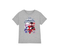 Marvel Spidey & His Amazing Friends Gwen Miles Group T-Shirt, Athletic Heather in Light Grey | Size: 12-13 Years Marvel Light Grey 12-13 Years