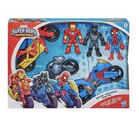 Marvel Super Hero Adventures Iron Man, Black Panther & Spider-Man Exclusive Action Figure & Vehicle,3 Count (Pack of 1),2340432