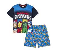 Marvel Superheroes Boys Pyjamas, Incredible Hulk Iron Man Thor and Captain America Short Pjs Set For Boys 9-10 Years Blue