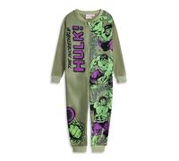Marvel The Incredible Hulk Boys Green Onesie | Long Sleeve Zip-Up Microfleece Sleepwear & Loungewear | Comic Character Nightwear with 'THE INCREDIBLE HULK!' Print Merch - 7-8 Years