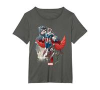 Marvel Universe Captain America Falcon Evolution T-Shirt, Women's Plus, Asphalt Grey, 4X