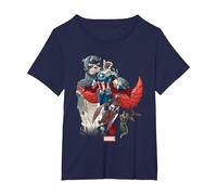 Marvel Universe Captain America Falcon Evolution T-Shirt, Women's Plus, Navy Blue, 2X
