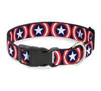 Buckle-Down Captain America Shield Repeat Navy Plastic Clip Collar, Narrow Medium/7-13"