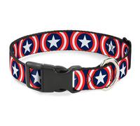 Buckle-Down Captain America Shield Repeat Navy Plastic Clip Collar, Narrow Medium/7-13"