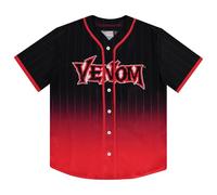 Marvel Venom Men's Mesh Baseball Jersey - Eddie Brock, Flash Thompson, Mac Gargan - Mesh Button Down Baseball Jersey, Black Red, M