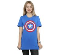 Marvel Women's Avengers Captain America Scratched Shield Cotton Boyfriend T-Shirt in Blue | Size: Large Marvel Blue L