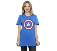 Marvel Women's Avengers Captain America Scratched Shield Cotton Boyfriend T-Shirt in Blue | Size: Small Marvel Blue S