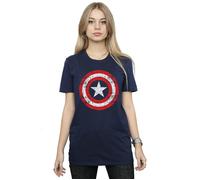 Marvel Women's Avengers Captain America Scratched Shield Cotton Boyfriend T-Shirt in Navy | Size: Small Marvel Navy S