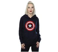 Marvel Women's Avengers Captain America Scratched Shield Hoodie in Navy | Size: 2XL Marvel Navy 2XL