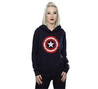 Marvel Women's Avengers Captain America Scratched Shield Hoodie Navy Blue XX-Large
