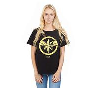 MARVEL Women's Avengers Captain Marvel T Shirt, Black (Black Blk), L UK