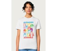 Marvel Women's Avengers Character Head Outlines Assemble Relaxed Fit T-Shirt in White | Size: Large Marvel White L