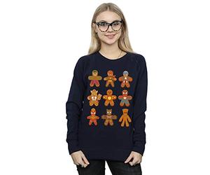 Marvel Women's Avengers Christmas Gingerbread Sweatshirt Navy Blue Small