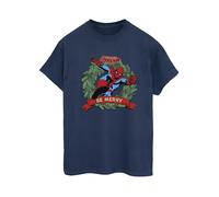 Marvel Women's Be Merry Cotton Boyfriend T-Shirt in Navy | Size: Large Marvel Navy L