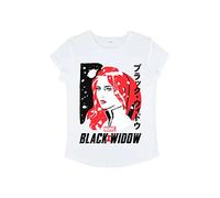 Marvel Women's Black Drawn Widow Rolled Sleeve T-Shirt, White, M
