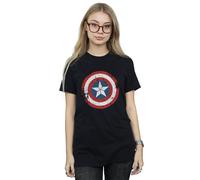 Marvel Women's Captain America Civil War Distressed Shield Cotton Boyfriend T-Shirt in Black | Size: Small Marvel Black S