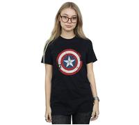 Marvel Women's Captain America Civil War Distressed Shield Cotton Boyfriend T-Shirt in Black | Size: XL Marvel Black XL
