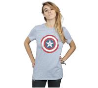 Marvel Women's Captain America Civil War Distressed Shield Cotton Boyfriend T-Shirt in Grey | Size: 3XL Marvel Grey 3XL