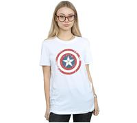 Marvel Women's Captain America Civil War Distressed Shield Cotton Boyfriend T-Shirt in White | Size: 3XL Marvel White 3XL