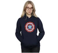 Marvel Women's Captain America Pixelated Shield Hoodie in Navy | Size: XL Marvel Navy XL
