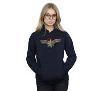 Marvel Women's Captain Marvel Chest Emblem Hoodie Navy Blue Small