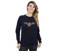 Marvel Women's Captain Marvel Chest Emblem Sweatshirt Navy Blue Medium