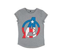 Marvel Women's Classic-Avenger Captian America Rolled Sleeve T-Shirt, Melange Grey, M