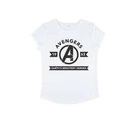 Marvel Women's Classic Avengers Flag Icon Rolled Sleeve T-Shirt, White, Large