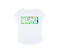 Marvel Women's Colourful Rolled Sleeve T-Shirt, White, XL