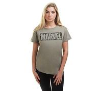 Marvel Women's Comic Logo T Shirt, Light Khaki, 8 UK