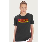 Marvel Women's Comics Retro Red Yellow Logo Relaxed Fit T-Shirt in Charcoal | Size: Small Marvel Charcoal S