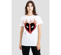 Marvel Women's Deadpool Flaming Heart Logo T-Shirt, White | Size: Medium Marvel White M