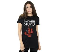 Marvel Women's Deadpool I´m With Stupid Cotton Boyfriend T-Shirt in Black | Size: 2XL Marvel Black 2XL