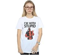 Marvel Women's Deadpool I´m With Stupid Cotton Boyfriend T-Shirt in White | Size: Large Marvel White L