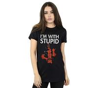 (4XL, Black) Marvel Womens/Ladies Deadpool I'm With Stupid Cotton Boyfriend T-Shirt