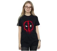 Marvel Women's Deadpool Splat Face Cotton Boyfriend T-Shirt in Black | Size: XL Marvel Black XL
