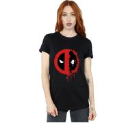 Marvel Women's Deadpool Split Splat Logo Cotton Boyfriend T-Shirt in Black | Size: Small Marvel Black S