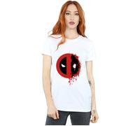 Marvel Women's Deadpool Split Splat Logo Cotton Boyfriend T-Shirt in White | Size: Large Marvel White L