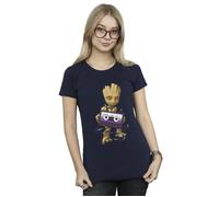Marvel Women's Guardians Of The Galaxy Groot Cosmic Tape Cotton T-Shirt in Navy | Size: 2XL Marvel Navy 2XL