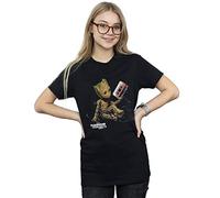 Marvel Women's Guardians of The Galaxy Groot Tape Boyfriend Fit T-Shirt Black Medium