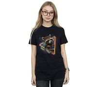 Marvel Women's Guardians of The Galaxy Neon Rocket Boyfriend Fit T-Shirt Black Medium