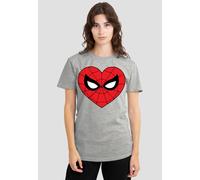 Marvel Women's Spiderman Classic Heart T-Shirt, Athletic Heather in Light Grey | Size: Small Marvel Light Grey S