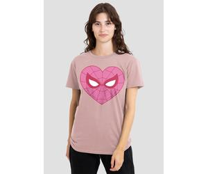 Marvel Women's Spiderman Pink Heart T-Shirt, Powder Rose | Size: Large Marvel Rose L