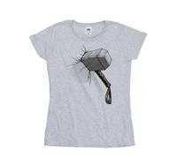 Marvel Women's Thor Hammer Crack Cotton T-Shirt in Grey | Size: Large Marvel Grey L